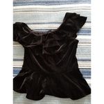 AQUA  Black Velvet One Shoulder Ruffle & Peplum Blouse Top Womens Size Small Photo 4