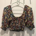 Urban Outfitters L Large Sara Smocked Cropped Top Black Floral Multi Color Boho Photo 5