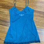Victoria's Secret Y2K Teal Blue Lace Trim Chemise Size Medium Lingerie Sheer Photo 0