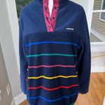 Land’s End Heritage Fleece Navy Blue Rainbow Stripe Quarter Snap Sweatshirt M Size M Photo 13