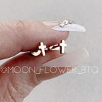 Tiny Rose Gold Cross Flat Back Earrings Pink Photo 3