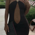 Chic Backless Brown Halter Dress Size XS Photo 0