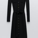 ZARA Black Long Knit Dress with Pockets Photo 6