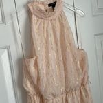 AQUA Halter Belted Mini Dress Ruffle Neck Sleeveless Lined Peach-Pink Gold XL Photo 2