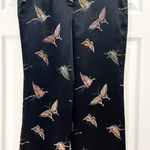 Vintage Black Satin Butterfly Embroidered Beaded Fringe high Waist Pant Y2K Size 6 Photo 0