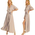 In Loom Neutral Beige Wrap Lined 3 Quarter Sleeve Flowy Maxi Dress Womens Small Photo 1