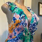 Oliphant L Silk cotton Blend ruffle v neck maxi dress floral multicolor ALTERED Blue Size L Photo 9