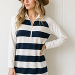 Tommy Bahama Tommy Bahama M Navy White Striped Quarter Zip Tunic Sweatshirt Dress Casual Photo 0