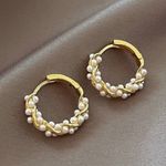 18K Gold Plated White Pearl Hoop Earrings for Women Photo 0