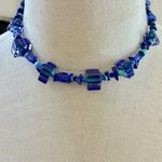 Art Glass Blue & stone Beaded choker Necklace with Sterling Silver Clasp Photo 0