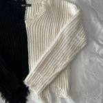 SheIn Black And White Open Knit Raw Cut Edge Sweater Photo 1