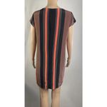 Broadway & Broome Silk Shift Dress Women’s Size S Short Sleeves Stripes Pockets Brown Photo 3