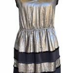 BCBG MaxAzria Shimmering Metallic Silver Black Dress Size XS Silk Blend Cocktail Photo 0