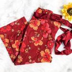 Context Floral Print Red Orange Capri Pants Size 8 Cotton Bright Hawaii Tie Chic Photo 0