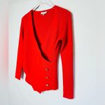 Milly Cross Front Long Sleeve Knit Red Gold Buttons Sweater Top Shirt Size M Photo 6