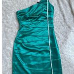 A Byer A. Byer Sz 5 S Green Satin Stretchy Cocktail Mini Dress Assymetric One Shoulder Photo 3