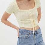 Urban Outfitters  Holly Button Front Cream Sweater Short Sleeve Knit Top Large Photo 0