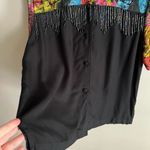 Vintage Surya Beaded Fringe Shirt Multicolor Abstract Rayon Button Up Top M Black Size M Photo 7