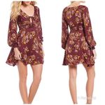 Free People ‎ Morning Light Mini Dress Long Sleeve Floral Satin Purple Size 0 New Photo 1