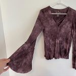 American Eagle Soft Sexy T Tie Dye Faux Wrap Top Purple Surplice Long Sleeve S Photo 6