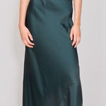 MELLODAY  Ruched Cowl Neck Bias Cut‎ Satin Maxi Dress, Large, Hunter Green, NWT Photo 0