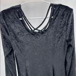 Black vintage crushed velvet Midi Dress long sleeve flowy cross cross back witch Size 14 Photo 2