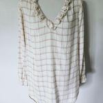 Aerie  Cream & Red Plaid Flannel Ruffle Vneck Tunic Top Size Medium Photo 0