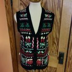 Vintage Holiday Embroidered Cardigan Vest Candles Ornaments Knit Photo 6