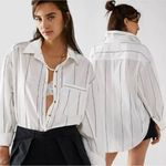 Free People Oversized Happy Hour Stripe Button Down Top White Black Large Preppy Photo 9