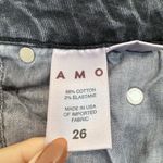 AMO Denim High Rise Stix Cropped Jeans Frayed Hem Anthropologie Washed Black 26 Photo 4