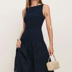 Reformation NWOT  Cyra dropped waist pleated skirt dress midnight navy blue sz 0 Photo 2