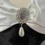 Vintage 80s NOS Womens Prom Dress Size 3/4 Black White Satin Long Formal Flaws Photo 2