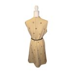 Vintage Sleeveless Tan Dress with Black Belt and Geometric Pattern, Large Photo 1