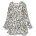 Tempo Paris  Taupe Crochet Tunic Top M Boho Sheer Lace Knit Long‎ Sleeve Photo 4