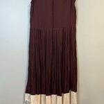 Ulla Johnson Dress Colorblock Maroon Cream Pleated Midi Sheath Raw Hem Sz 4 EUC Photo 6