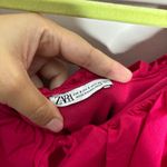 ZARA  Hot Pink Ribbed knit Poplin Ruffle Bodysuit Sz S Photo 4