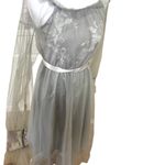 Gray Midi Dress‎ Long Sleeve Floral Embroidered Party Cocktail Evening Photo 4