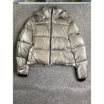 BCBGMAXAZRIA Silver Metallic Puffer Coat Women's Large Hooded Cropped Jacket Photo 1