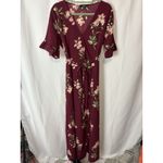 Lulus September Sunsets Burgundy Floral Print Wrap Maxi Dress Medium Event Red Size XL Photo 3