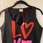 Fiorucci  Black, Pink, and Red Love Graphic Tank Top, v-neck. Small. Photo 1
