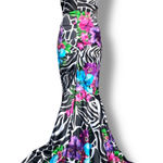 Vintage Cache Maxi Zebra Floral Mermaid Gown Strapless Corset Jeweled Brooch 4 Black Photo 0