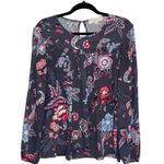 The Loft Gray & Multicolor Floral Paisley Print Ruffle Hem Blouse Photo 0