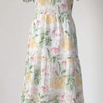Place 100% Cotton White Pastel Green Pink Milkmaid Flamingo Floral Midi Dress L Size L Photo 0