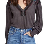 Free People Crochet Embroidered Oversized Blouse XS Boho Western Photo 0