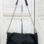EXPRESS  Faux Pebbled Leather Fold Over Shoulder Bag Black‎ Chain Strap Photo 0