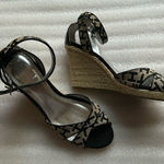 Tommy Hilfiger  Monogrammed Black and Beige Espadrilles Sandal Wedges size 7.5 Photo 0