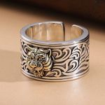 925 Silver Plated Adjustable Tiger Head Ring for Men Women,Punk Hip Hop Ring Photo 3