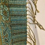 Blue Green Floral Indian Pashmina Wrap Scarf Fringe Tassel Womens One Size Photo 4