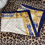 Longchamp 33x33  baroque silk scarf Blue and Gold Photo 0
