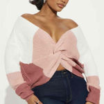 Almost Famous Blush Colorblock Twist Front Knit Sweater 1X cropped monochrome Photo 0